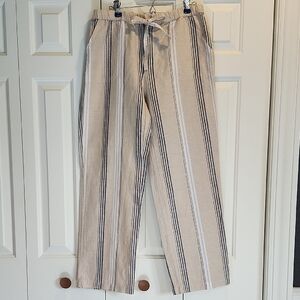 Liz Claiborne Khaki Striped Linen Blend Zippered Straight Leg Pant Size Small